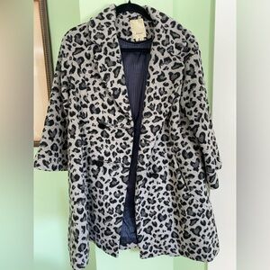 Anthropologie Gray Leopard Swing Peacoat Size XS